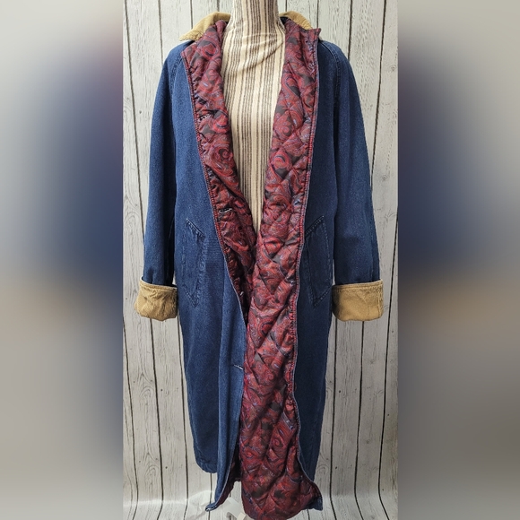 Hunters Run Women's Fall/Winter Denim Corduroy Paisley Trench Coat Jacket - Picture 9 of 13